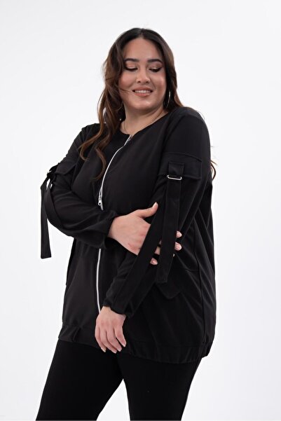 Roxxlen Γυναικείο μπουφάν μεγάλου μεγέθους με λεπτομέρεια στο μανίκι τσέπης