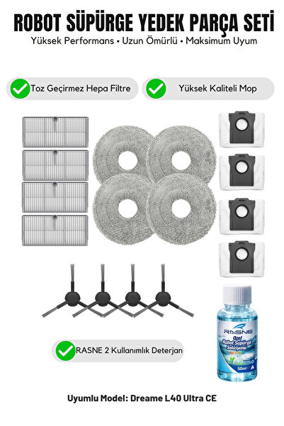 Asgard Grup Dreame L40 Ultra CE Συμβατό με 4 πλευρικές βούρτσες, 4 φίλτρα, 4 ...