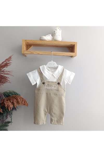 minilkabebe Fil Nakışlı Alttan Çıtçıtlı Salopet &Yakalı Arkası Çıtçıtlı Tişör...