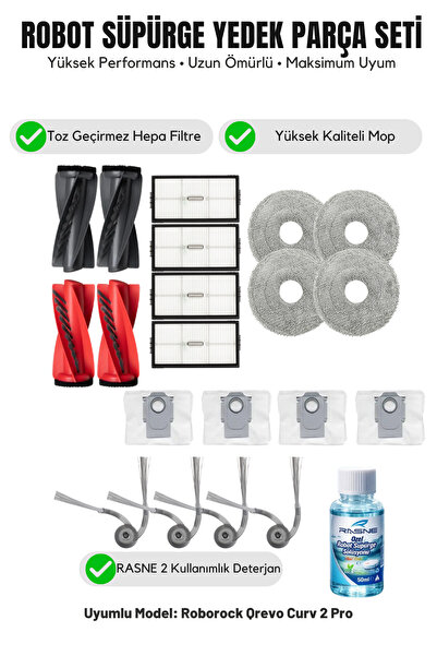 Asgard Grup Roborock Qrevo Curv 2 Pro Συμβατό με 2 κύριες βούρτσες, 4 πλευρικ...