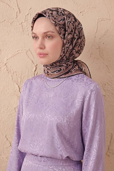 Silk Home Μαλακό Φουλάρι Σάλι με Μοτίβο Μόκα Μους 90x90