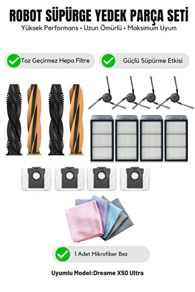 Asgard Grup Dreame X50 Ultra Compatible 2 Main Brushes 4 Side Brushes 4 Filte...