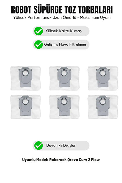 Asgard Grup Roborock Qrevo Curv 2 Flow compatibil cu pachet de 6 saci de praf