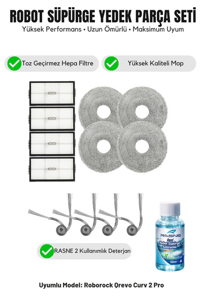 Asgard Grup Roborock Qrevo Curv 2 Pro Συμβατό με 4 πλευρικές βούρτσες, 4 φίλτ...