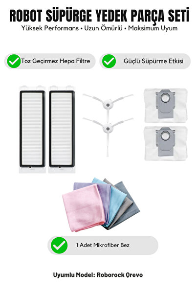 Asgard Grup Roborock Qrevo Compatible 2 Λευκές πλαϊνές βούρτσες 2 Φίλτρα 2 Σα...
