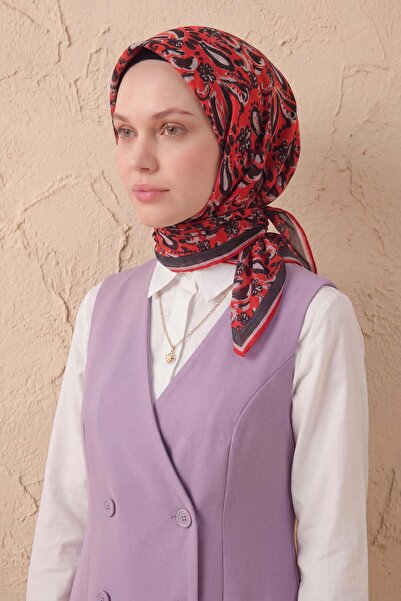 Silk Home Μαλακό Κασκόλ Σάλι Μοτίβο Κόκκινο 90x90