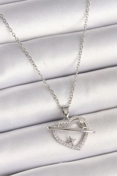 norsary 316L Steel Silver Color Chain Zircon Stone Heart Model Star Detail Wo...