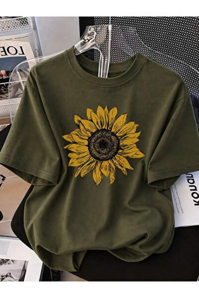 ZAVIXO Sunflower Printed Cotton Crew Neck Short Sleeve T-Shirt
