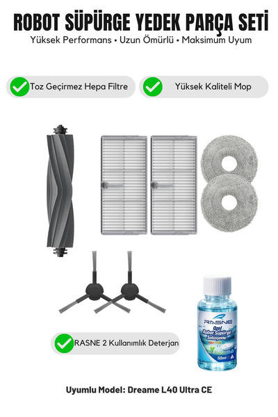 Asgard Grup Dreame L40 Ultra CE Συμβατό με 1 κύρια βούρτσα, 2 πλευρικές βούρτ...