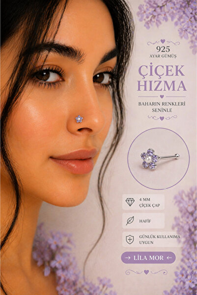 Sacce Scarves&Accessories Minimal Çiçek Hızma Renkli Taşlı Burun Piercing