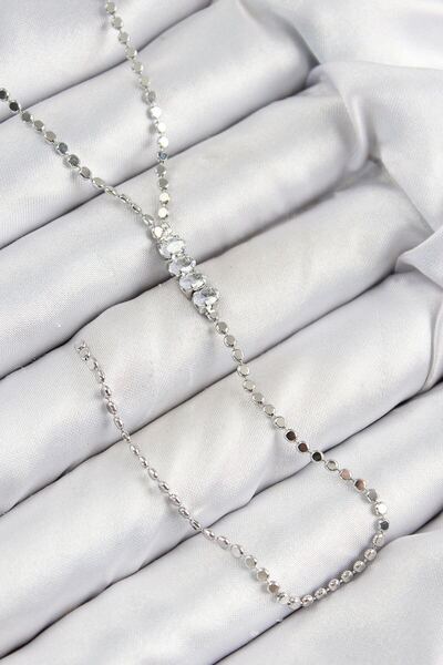 norsary Brass Zircon Stone Crushed Chain Model Silver Color Y Necklace