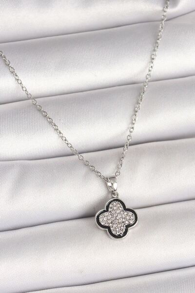 norsary 316L Steel Silver Color Chain Zircon Stone Clover Model Women's Necklace