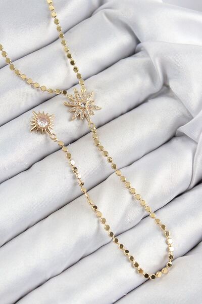 norsary Brass Zircon Stone Crushed Chain Pole Star Model Gold Color Y Necklace