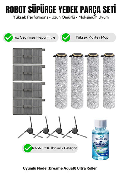 Asgard Grup Συμβατό με Dreame Aqua10 Ultra Roller: 4 πλευρικές βούρτσες, 4 φί...