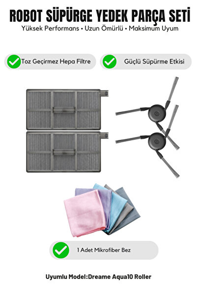 Asgard Grup Συμβατό με Dreame Aqua10 Roller 2 πλαϊνές βούρτσες 2 φίλτρα 1 παν...