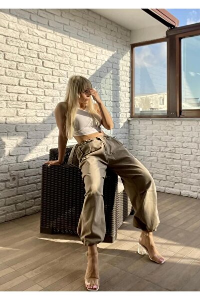 DAĞON'S Παντελόνι τζόγκερ με ελαστικές τσέπες και κουμπιά, τακτικό, φαρδύ.