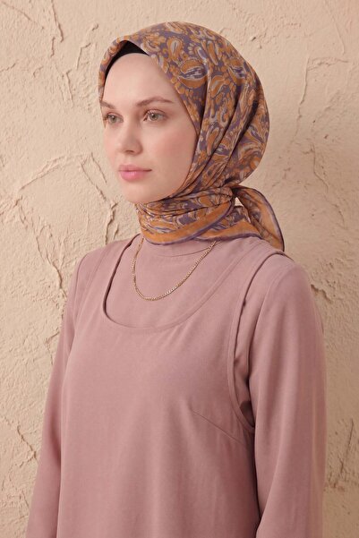 Silk Home Μαλακό Κασκόλ Σάλι με Μοτίβο Μωβ 90x90