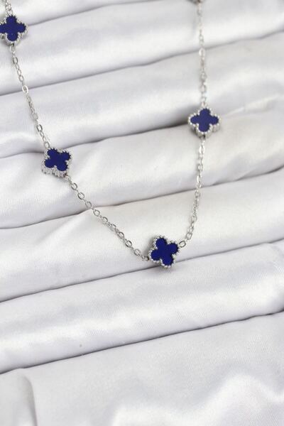 norsary 316L Steel Chain Silver Color Navy Blue Baby Boy Clover Women's Necklace