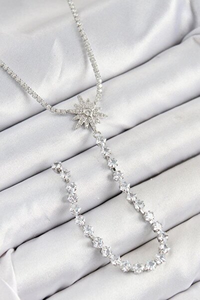 norsary Brass Zircon Stone Pole Star Model Gold Color Y Necklace