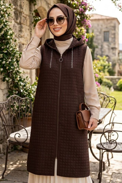 N.S NEVA STYLE Καφέ γιλέκο χιτζάμπ με κουκούλα 30415KH