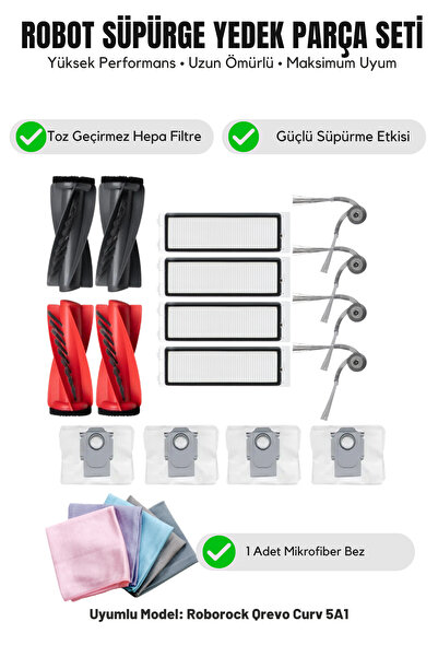 Asgard Grup Roborock Qrevo Curv 5A1 Συμβατό με 2 κύριες βούρτσες, 4 πλαϊνές β...