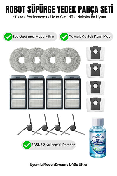 Asgard Grup Compatibil cu Dreame L40s Ultra: 4 perii laterale, 4 filtre, 4 mo...