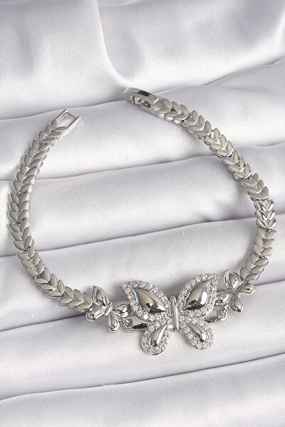 norsary Brass Silver Color Zircon Stone Butterfly Model Women's Bracelet