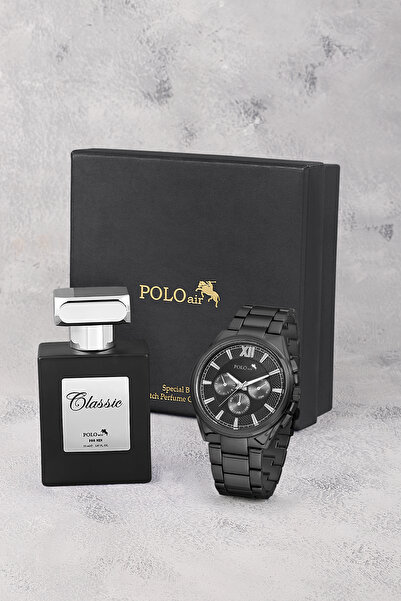 Poloair Klasik Erkek Kol Saati Ve 55 ml Parfüm Seti Siyah Renk ST-5020E1