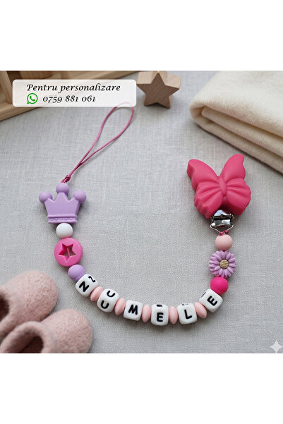 OEM Pacifier chain, personalized with baby's name, Butterfly