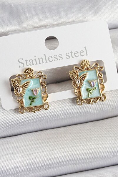 norsary Brass Green Enamel Artistic Portrait Model Gold Color Women's Earrings