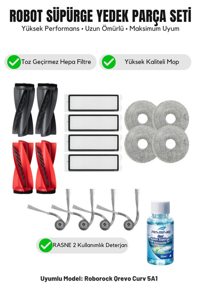 Asgard Grup Roborock Qrevo Curv 5A1 Συμβατό με 2 κύριες βούρτσες, 4 πλευρικές...