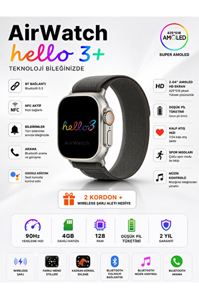 NOVAREX Global 👉 Hello 3+ AMOLED Akıllı Saat – NFC, Bluetooth Arama, 90Hz Ek...