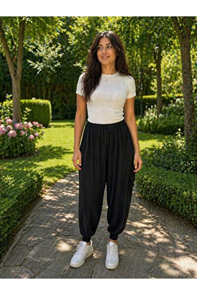 R&S modibone Γυναικεία φαρδιά παντελόνια, εύκαμπτη βισκόζη, μαύρο με τσέπες