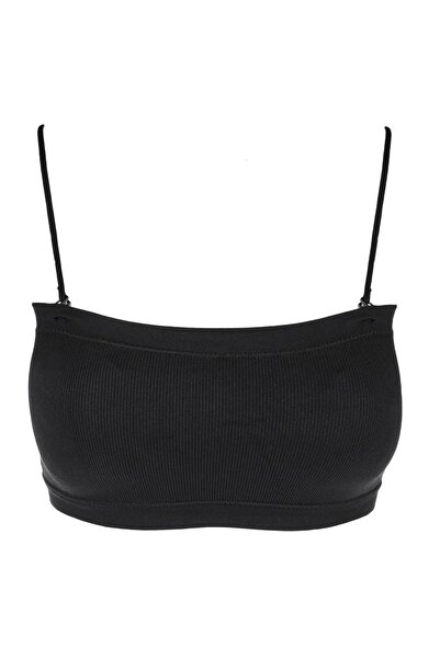 Zâna Casei Μαύρο Ριμπ Στράπλες Μπούστο με Αποσπώμενες Τιράντες για Γυναίκες -...