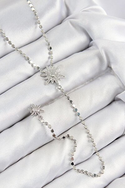 norsary Brass Zircon Stone Crushed Chain Pole Star Model Silver Color Y Necklace