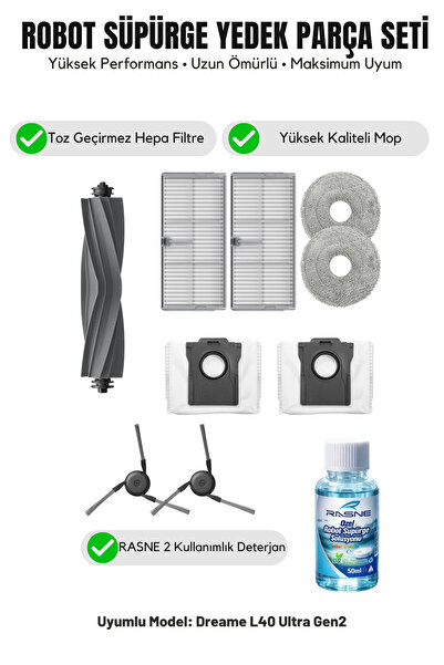 Asgard Grup Compatibil cu Dreame L40 Ultra Gen2: 1 perie principală, 2 perii ...