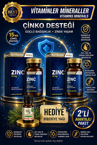 Nutraxin 2 Adet Zinc Sulphate 15 mg 100 Tablet | Çinko Sülfat + HEDİYE BİBERİ...