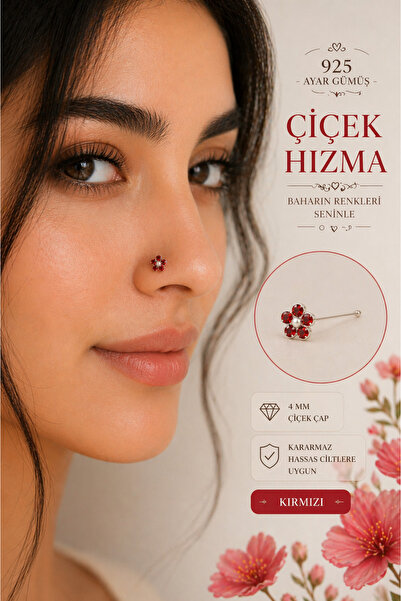 Sacce Scarves&Accessories Minimal Çiçek Hızma Renkli Taşlı Burun Piercing