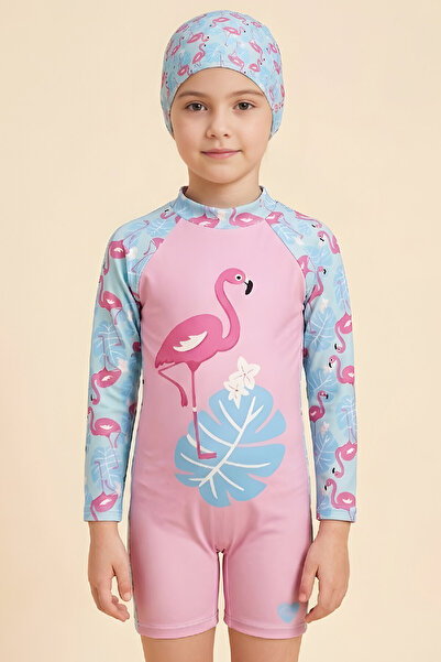 MODANINO Σετ μαγιό για κορίτσια-Μακρυμάνικο μαγιό και σκουφάκι 4-12 ετών 12638N