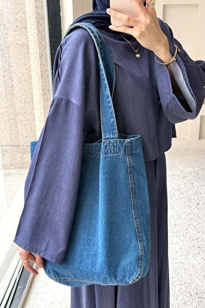 lamelif Γυναικεία τσάντα Anton με διπλές τσέπες και Velcro, τζιν μπλε