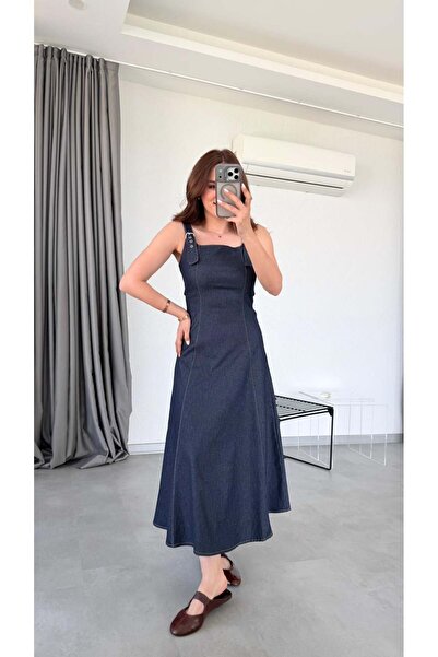 QİMYA BUTİK LEVURE Γυναικείο Μακρύ Τζιν ΦΟΡΕΜΑ με Σταθερή Ζώνη και Ρυθμιζόμεν...