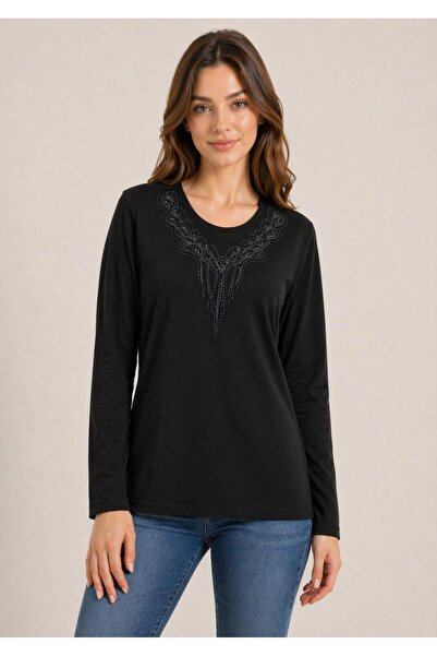 BAGİSTA BUTİK ΜΠΛΟΥΖΑ ANNE BİSİKLET με λεπτομέρεια κέντημα στο λαιμό