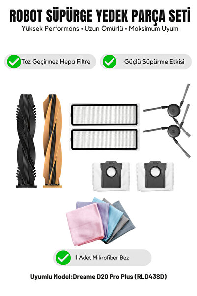 Asgard Grup Dreame D20 Pro Plus (Rld43Sd) Compatible 1 Main Brush 2 Side Brus...