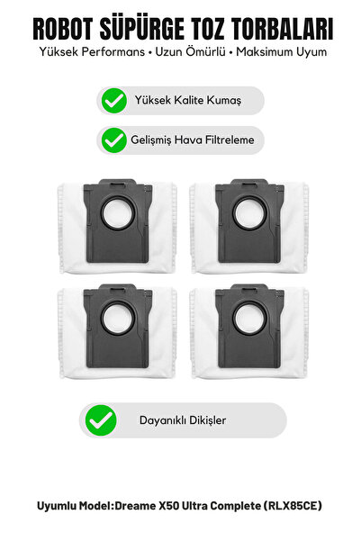 Asgard Grup Συμβατή σακούλα σκόνης 4 τεμαχίων για Dreame X50 Ultra Complete (...