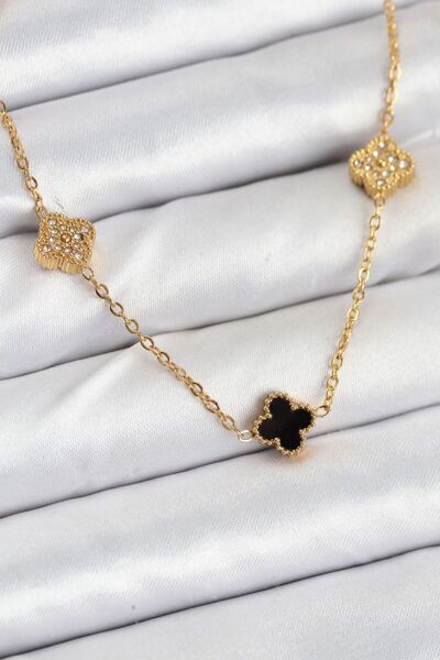 norsary 316L Steel Chain Gold Color Black and Zircon Stone Baby Boy Clover Wo...