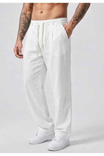 Danger Ανδρικό παντελόνι με φαρδιά γραμμή, ελαστική μέση, 100% βαμβακερό λινό...