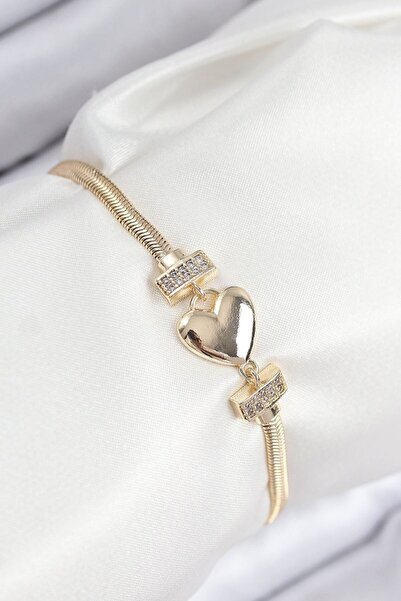 norsary Brass Zircon Stone Heart Model Gold Color Women's Bracelet