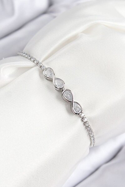 norsary Brass Zircon Stone Infinity Model Silver Color Elevator Women's Bracelet