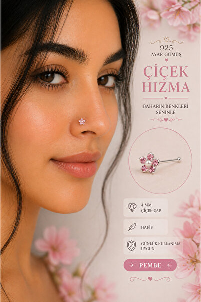 Sacce Scarves&Accessories Minimal Çiçek Hızma Renkli Taşlı Burun Piercing