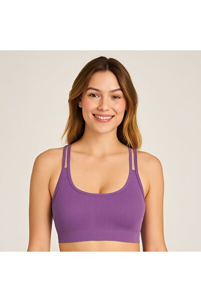 Zâna Casei Λιλά Ριμπ Αθλητικό Τοπ Mix&Match με Ενίσχυση και Ρυθμιζόμενες Τιρά...